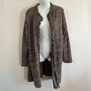 EUC Zara Basics Women’s Tweed Boucle Cardigan Jacket Multicolor Gold Thread